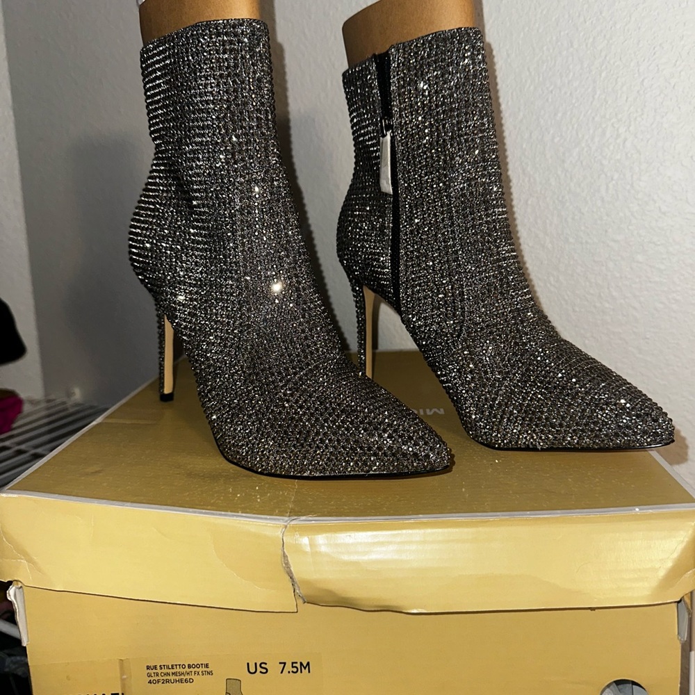 Elegant Silver Stiletto Ankle Boots